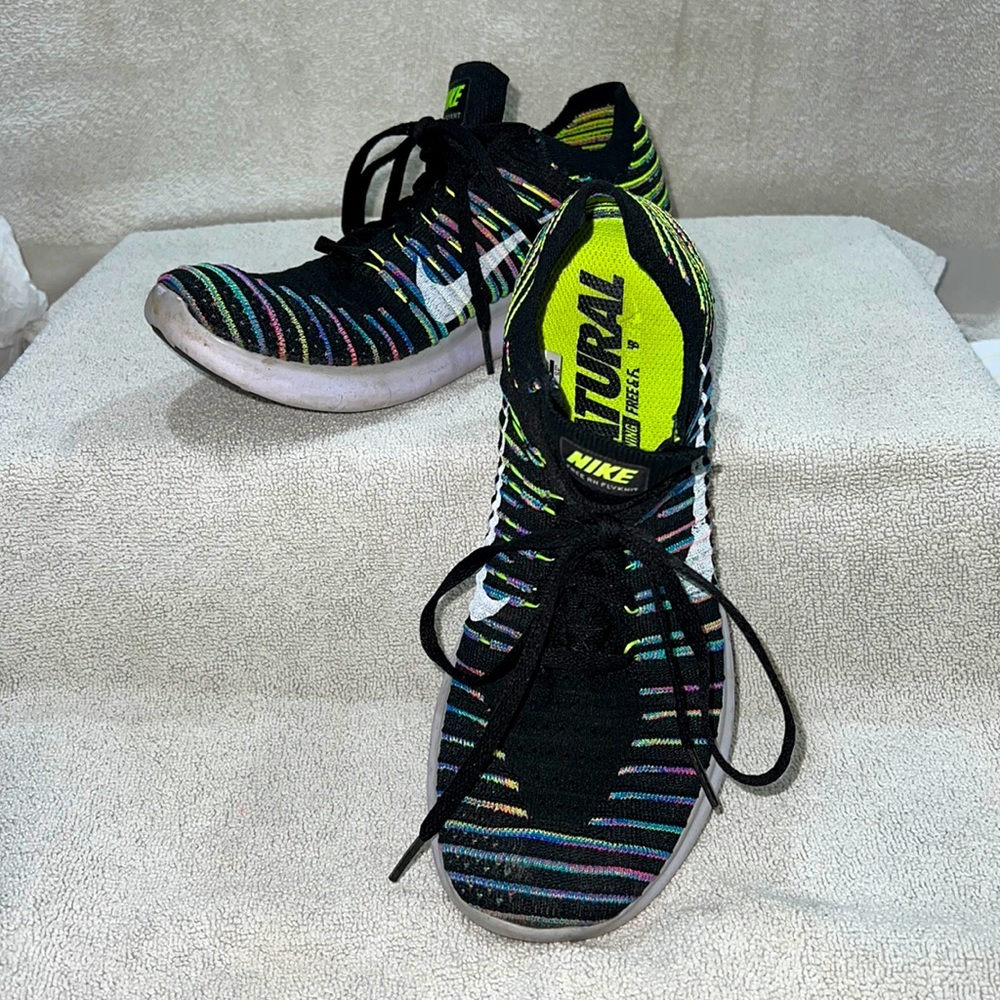 Nike Free RN Run Flyknit Run Nation size 8 Rainbow Stripe Black Trainers